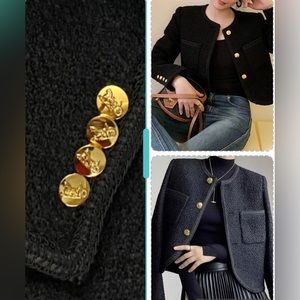 Black Tweed Wool Blend Cropped Women’s Blazer size S